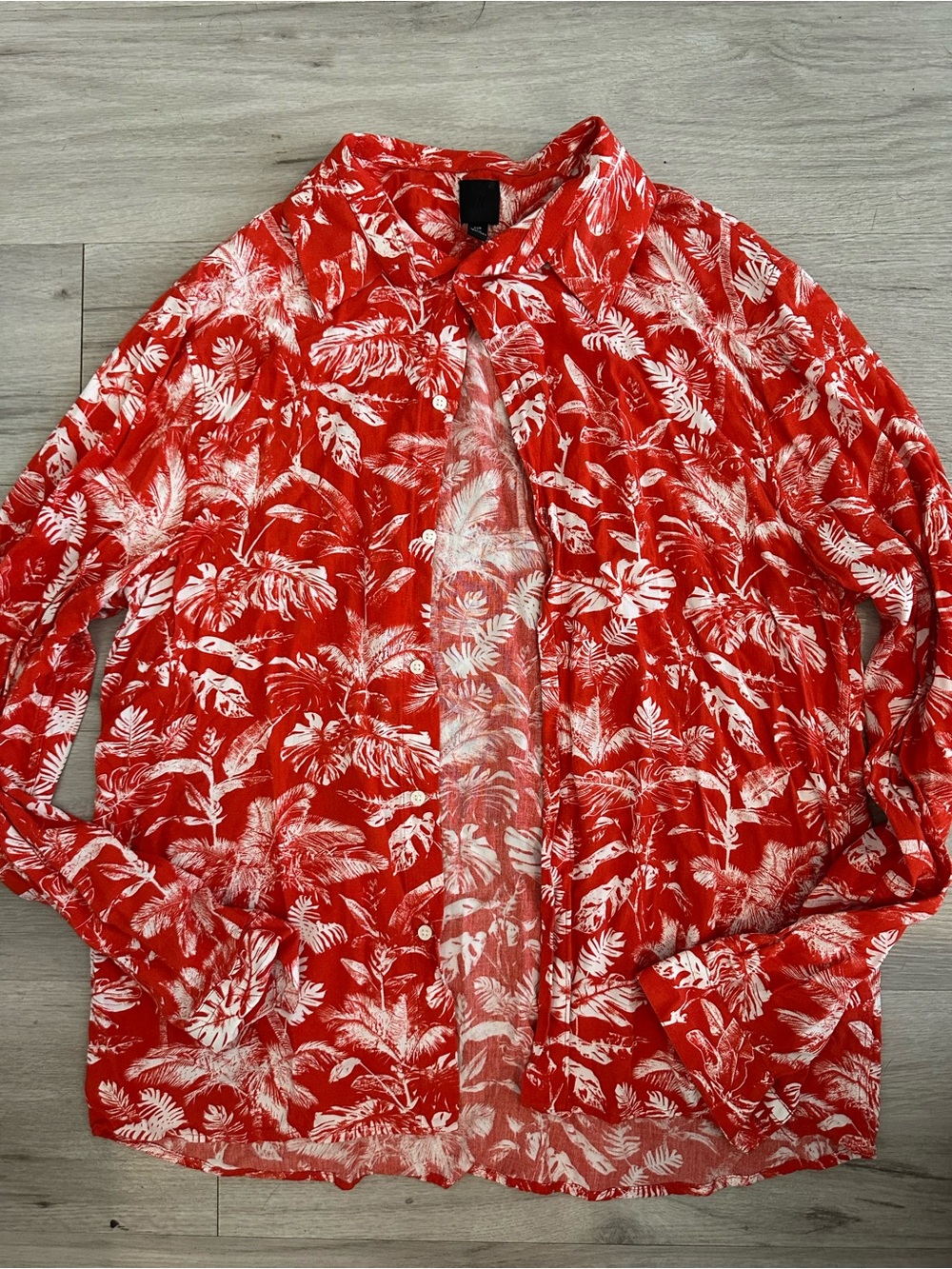 H&M Red and White Tropical Print Shirt